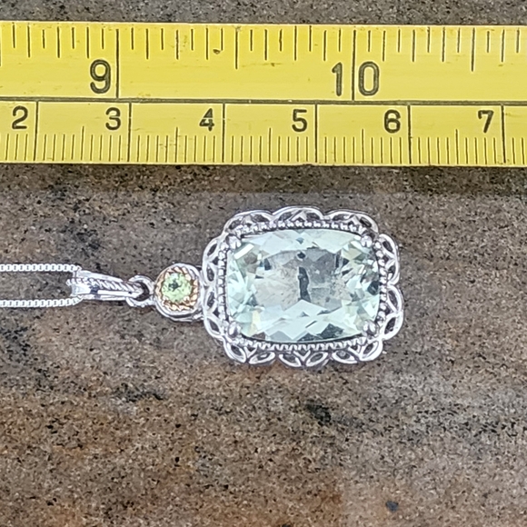Intricate Sterling Silver 14k Gold Green Quartz Gemstone Necklace Chain Jeweley - Picture 6 of 10